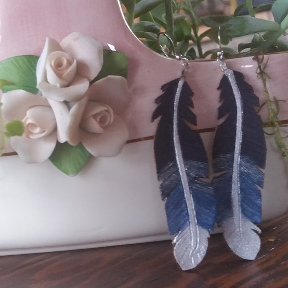 Genuine Feather Leather Painted Earrings - Picture 1 of 3